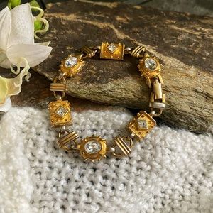 Vintage Gold Tone and Clear Gemstone Bracelet